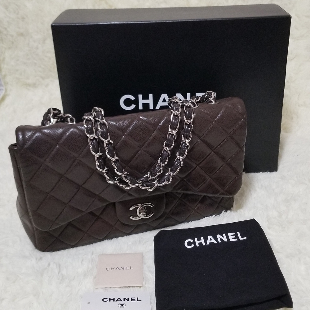 Chanel Classic Caviar Jumbo Single Flap Dark brown